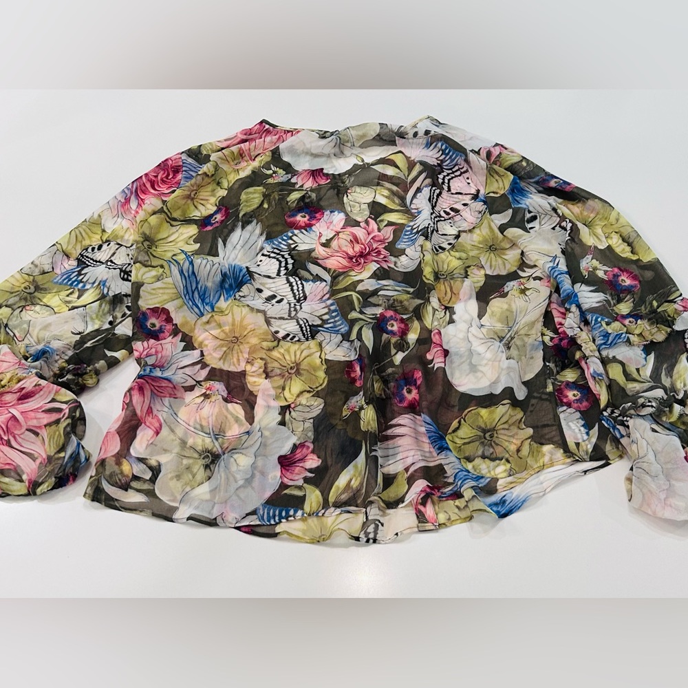 White House Black Market Sheer Watercolor Print Blouse - Picture 6 of 9